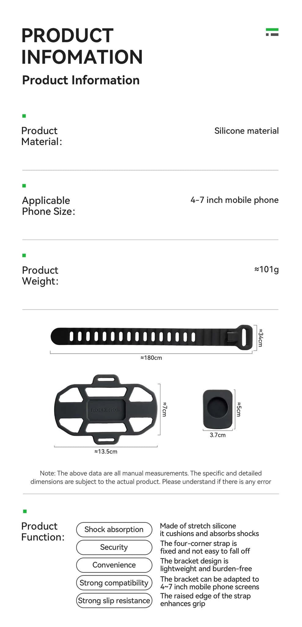 Bicycle Phone Mount Silicone Quick Release Handlebar Holder-250015001