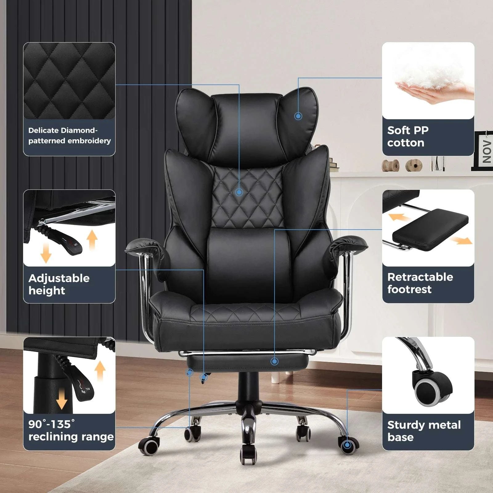 Big and Tall Ergonomic Gaming Chair with Lumbar Support & Footrest-black / United States