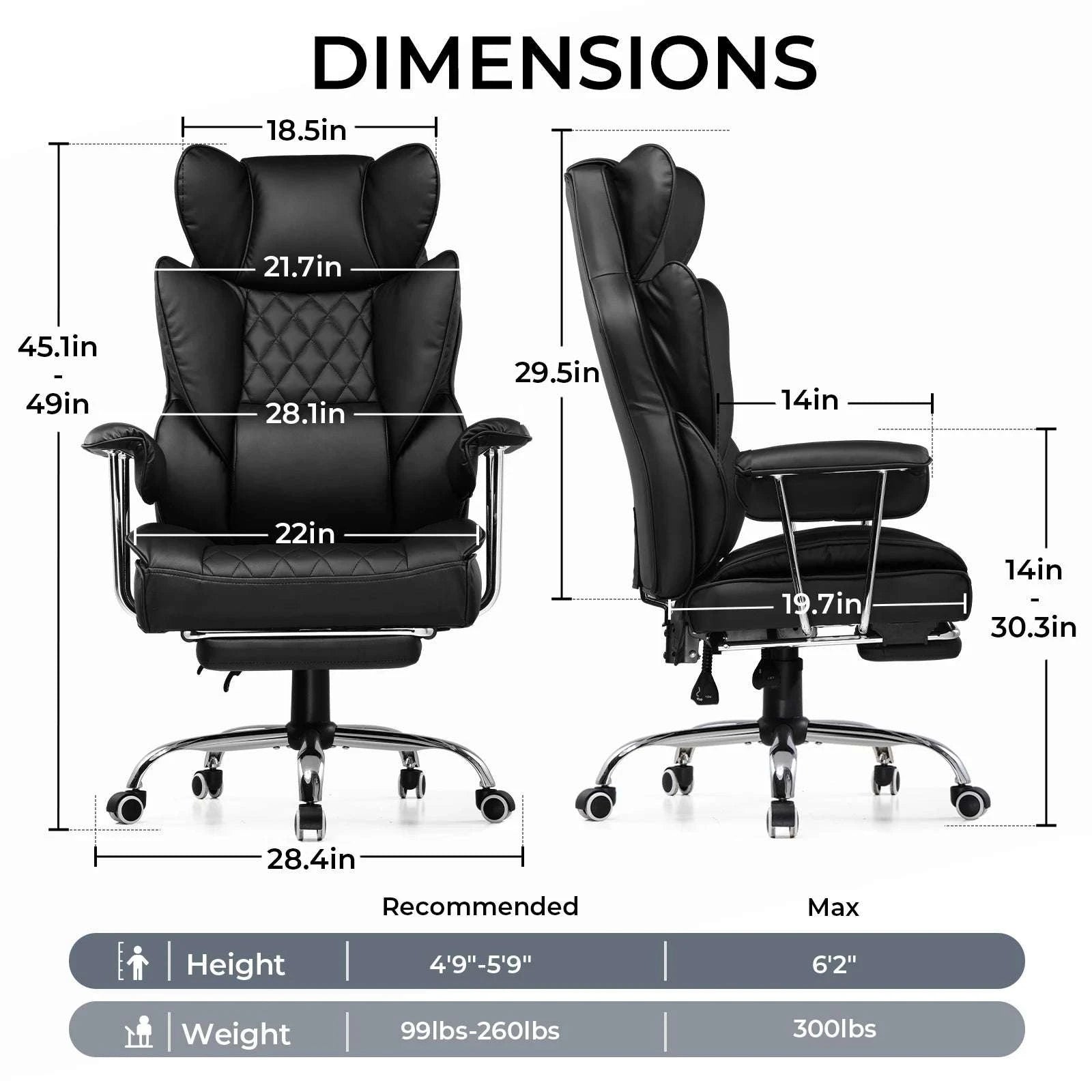Big and Tall Ergonomic Gaming Chair with Lumbar Support & Footrest-black / United States