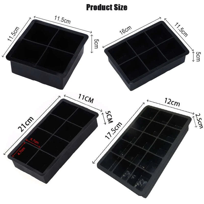Big Ice Cube Tray Silicone Mold-15 grid- Black