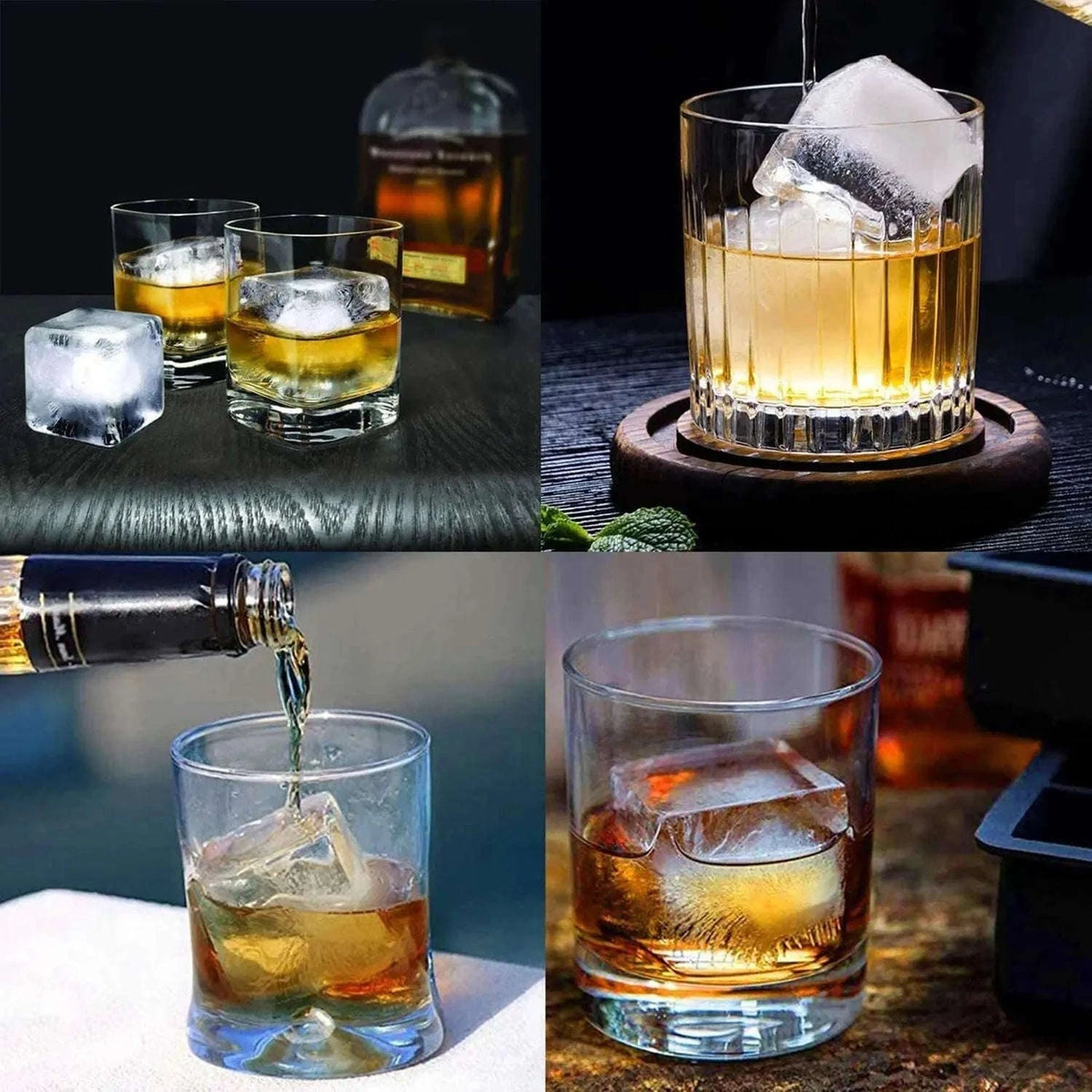 Big Silicone Ice Cube Tray Mold for Clean, Slow-Melt Cubes-15 grid- Black