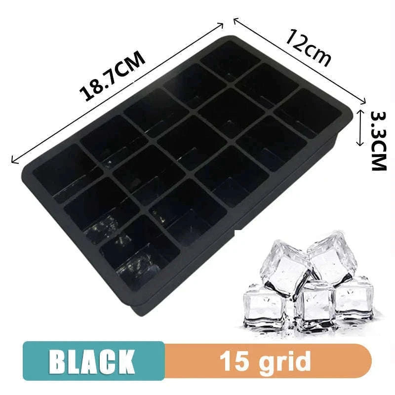 Big Silicone Ice Cube Tray Mold for Clean, Slow-Melt Cubes-15 grid- Black