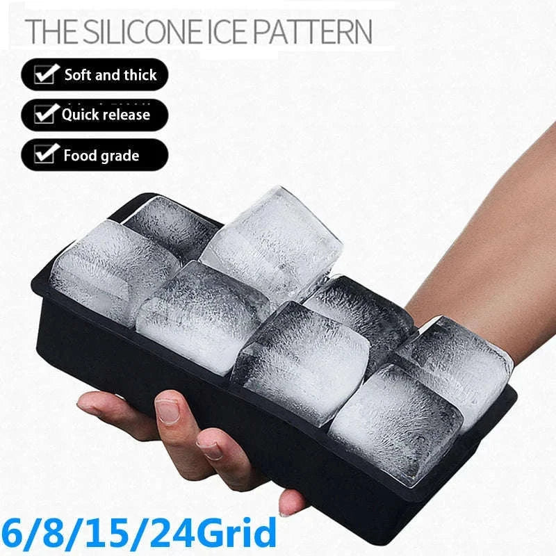 Big Silicone Ice Cube Tray Mold for Clean, Slow-Melt Cubes-15 grid- Black