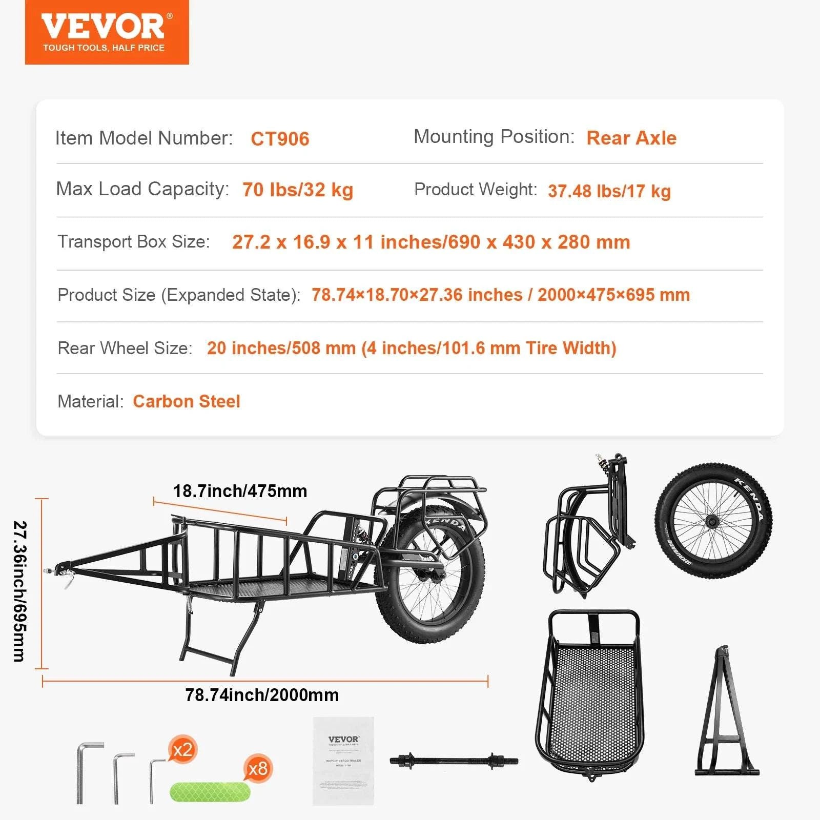 Bike Cargo Trailer 70 lbs Capacity with Quick Release & 20" Wheels-70lbs / United States