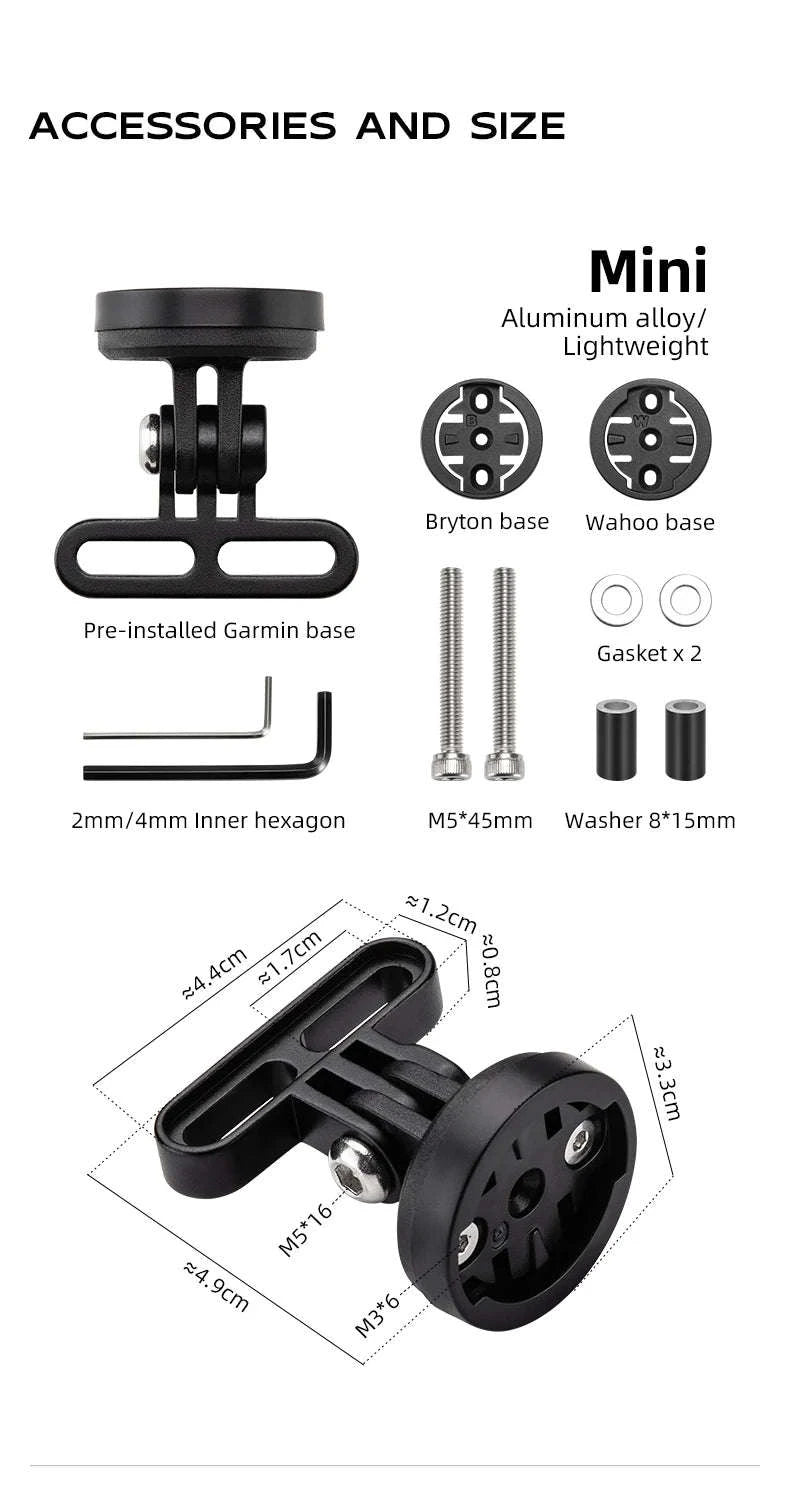 Bike Computer Mount Extension with Front Light Holder Alloy Bracket-adjustable