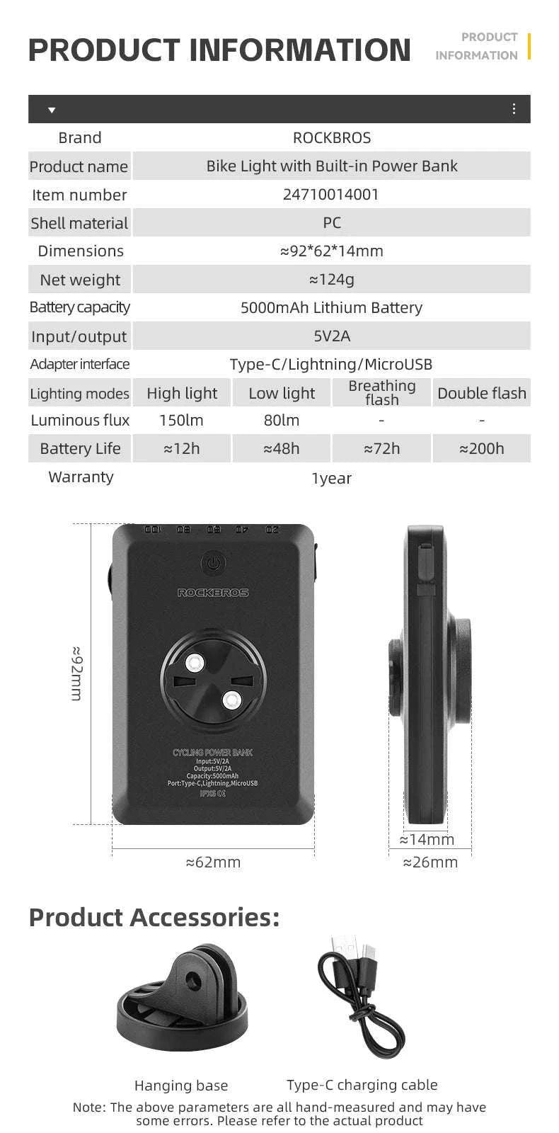 Bike Headlight 5000mAh with Digital Display & IPX6 Waterproof-RL-S1 nylon holder