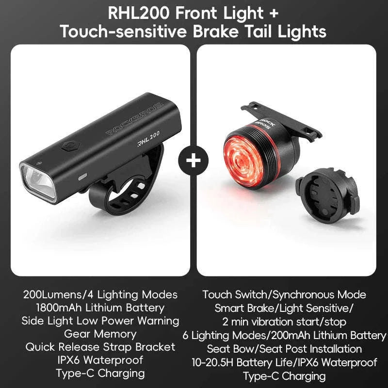 Bike Light Set with Smart Brake Sensor Tail Light 200/400LM-RHL400-BLS2