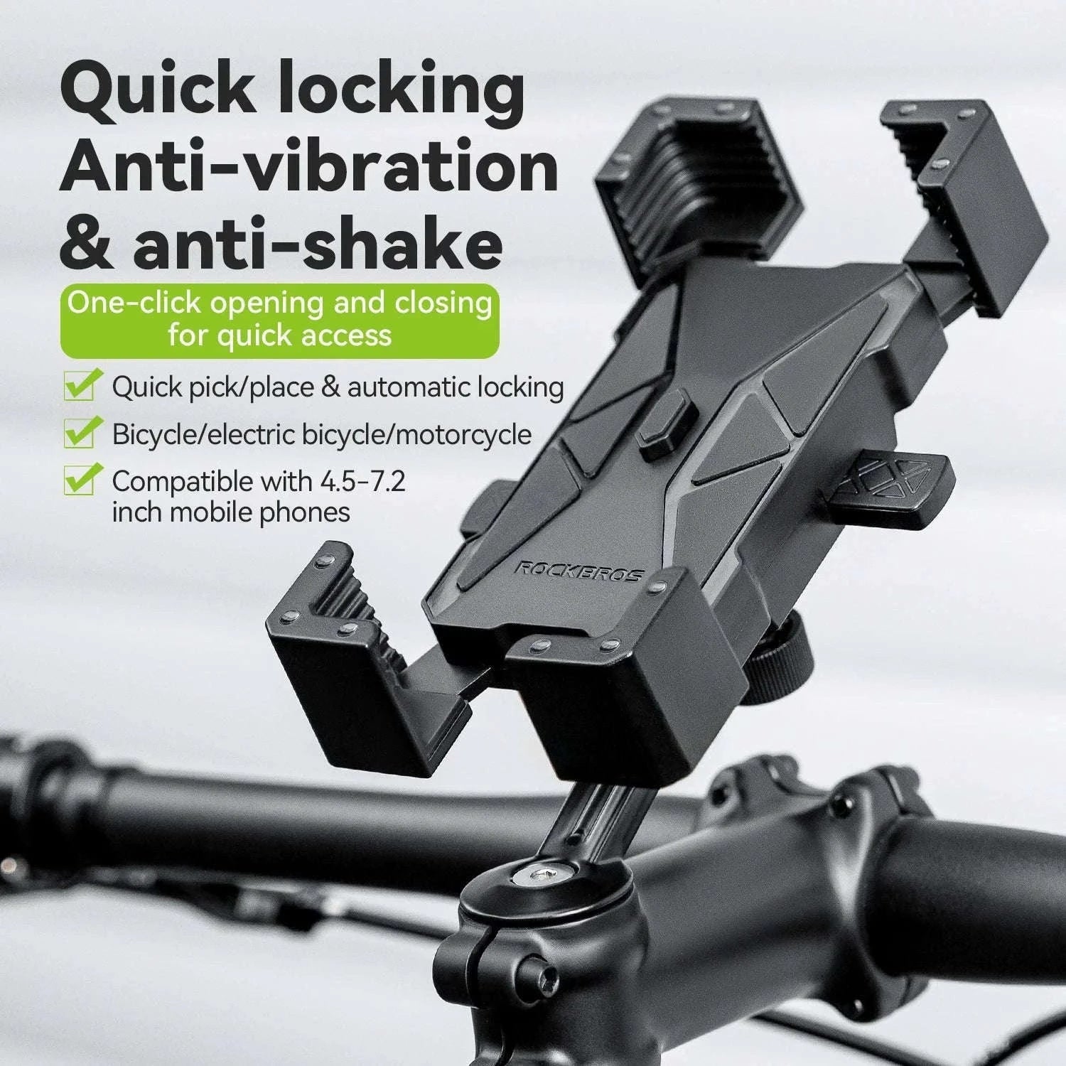 Bike Phone Holder with Anti-Vibration Quick Lock for 4.5–7.2 Inch Phones-LKZJ-Handlebar