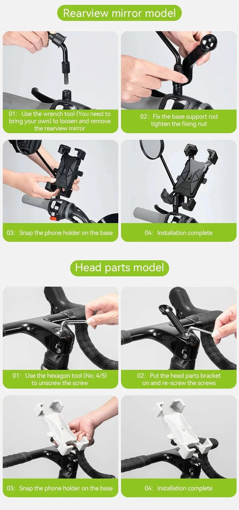 Bike Phone Holder with Anti-Vibration Quick Lock for 4.5–7.2 Inch Phones-LKZJ-Handlebar