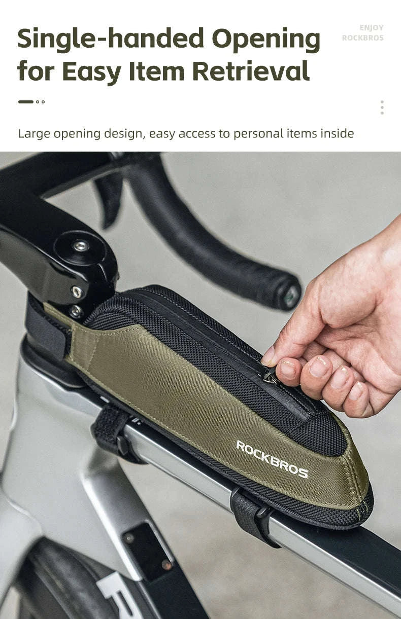 Bike Top Tube Frame Bag Rainproof Nylon Phone & Tool Storage-green 0.65L