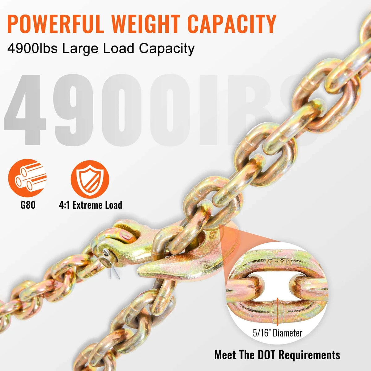 Binder Chain with Safety Grab Hooks for Trailer Tow and Cargo Transport-0.31 inch / spain / 2PCS