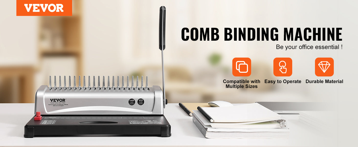21-Hole Comb Binding Machine with 450 Sheet Capacity & 100 Spines