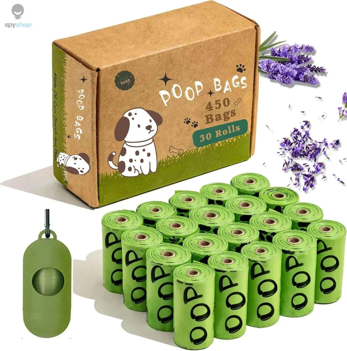 Biodegradable Lavender Poop Bags with Dispenser, Leak-Resistant-Black / 30 Rolls 450pcs