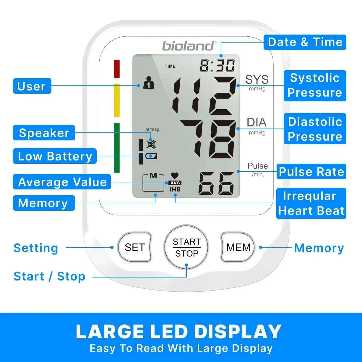 Bioland Upper Arm Blood Pressure Monitor for Home Tracking-2005-1 / China Mainland