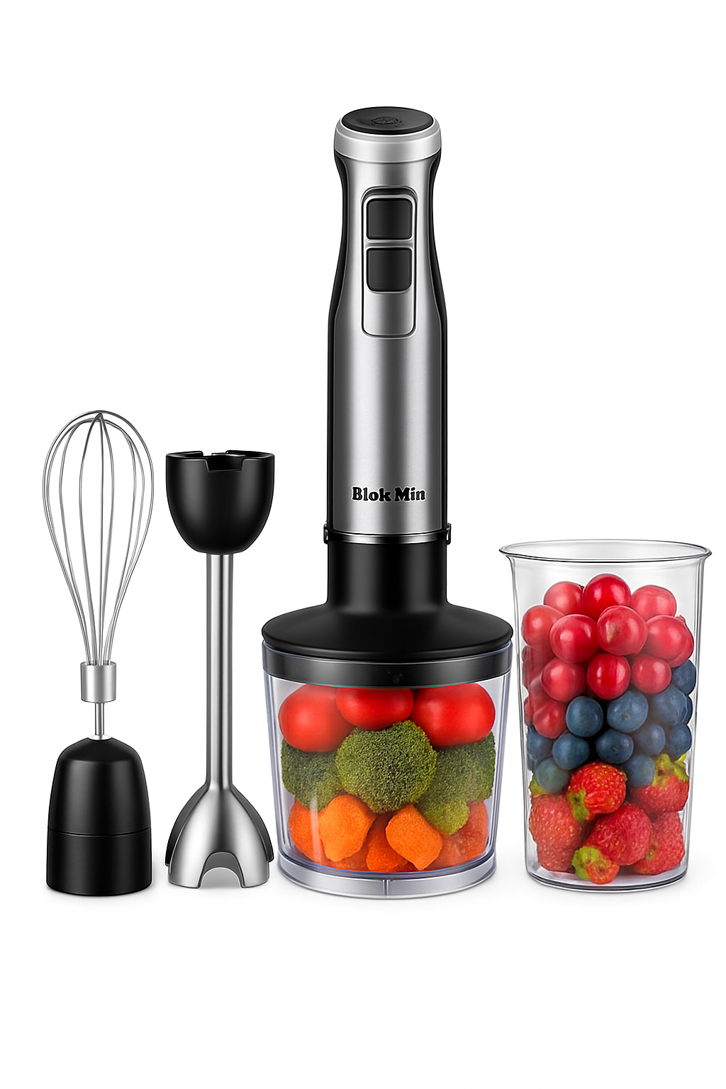 4-in-1 1200W Immersion Hand Blender with Chopper, Whisk and Cup