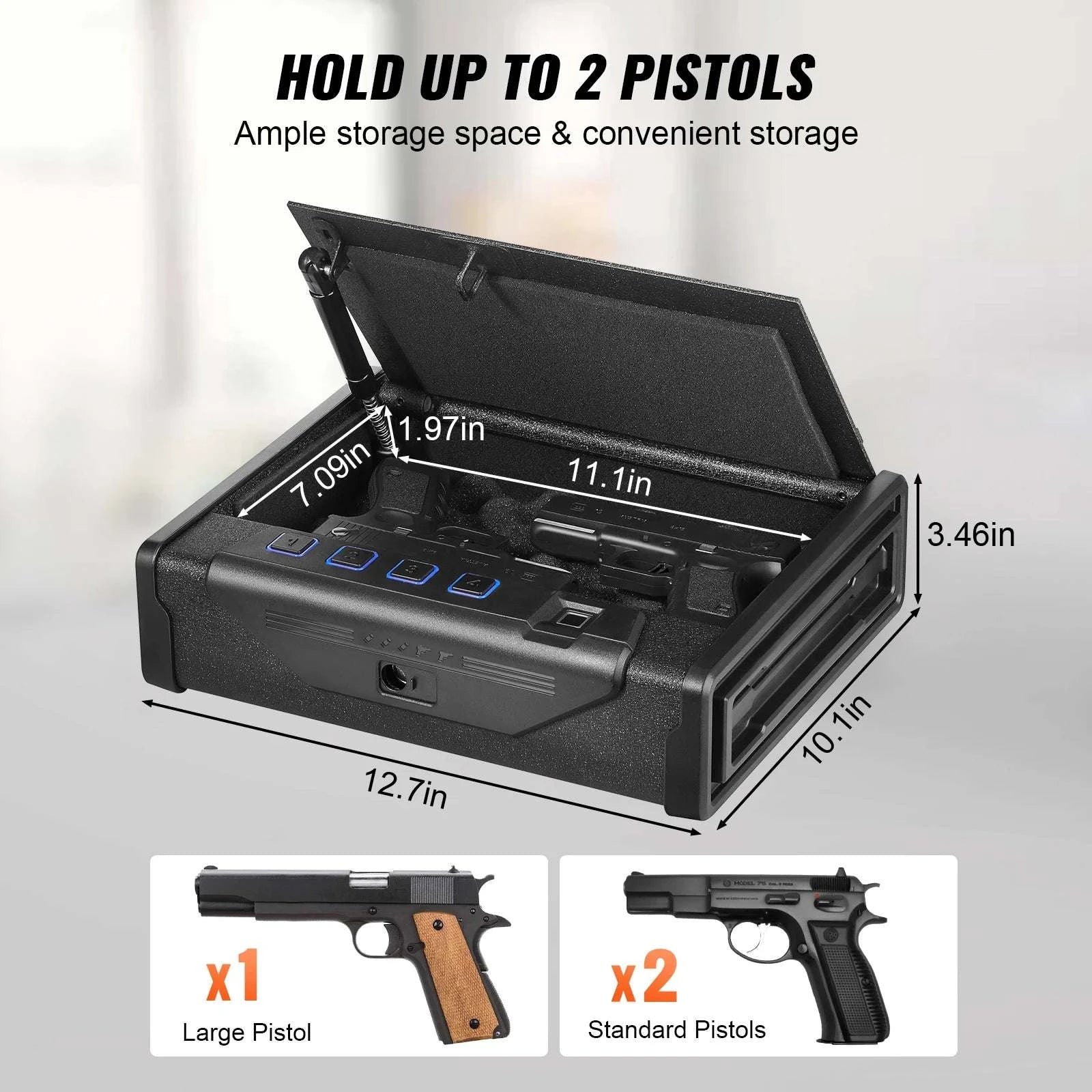 Biometric Pistol Safe with 3-Way Access & Steel Protection-2 Pistols / CZECH REPUBLIC