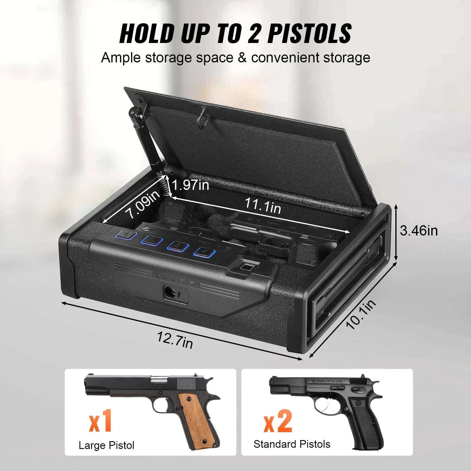 Biometric Pistol Safe with Q235 Steel and Quick Access-2 Pistols / United States