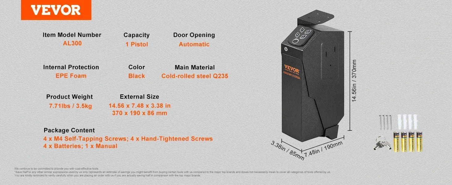 Biometric Pistol Safe with Q235 Steel and Quick Access-2 Pistols / United States
