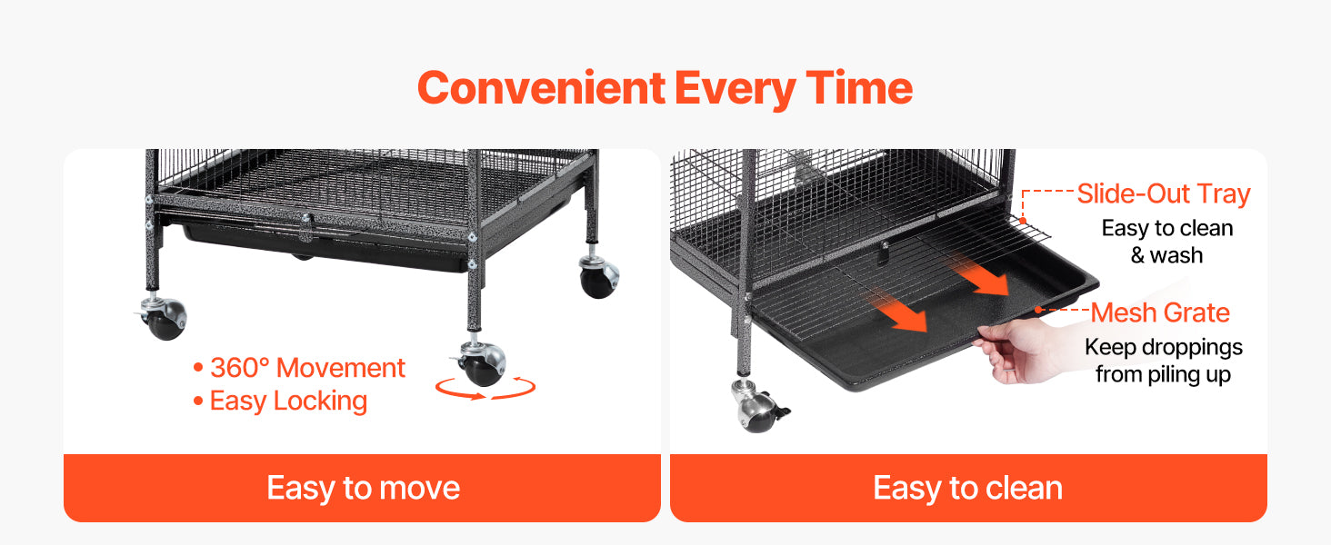 Bird Flight Cage with Perches, Slide-Out Tray, Feeders and Wheels