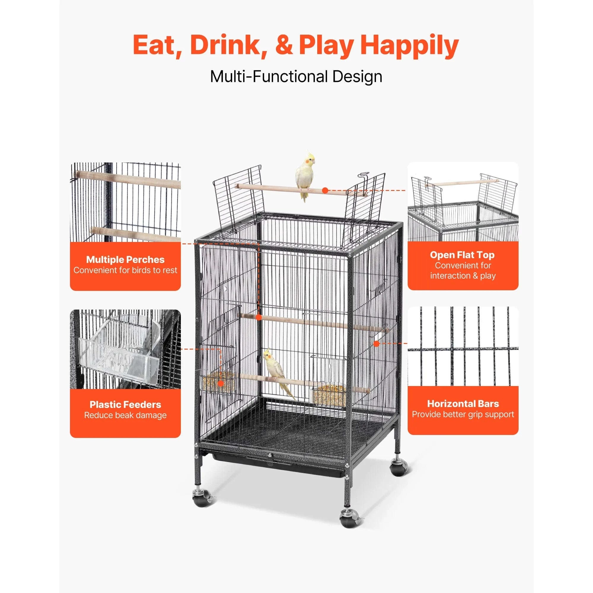 Bird Flight Cage with Perches, Slide-Out Tray, Feeders and Wheels-24.5 x 17inch / spain