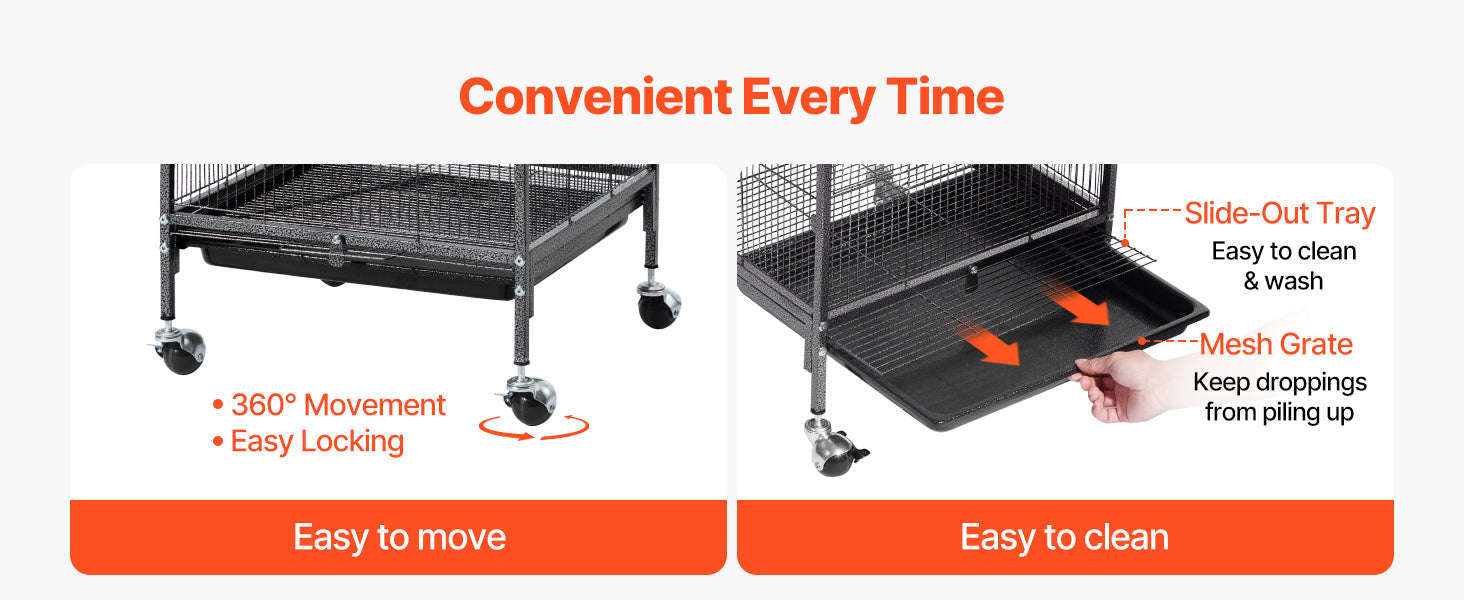 Bird Flight Cage with Perches, Slide-Out Tray, Feeders and Wheels-24.5 x 17inch / spain
