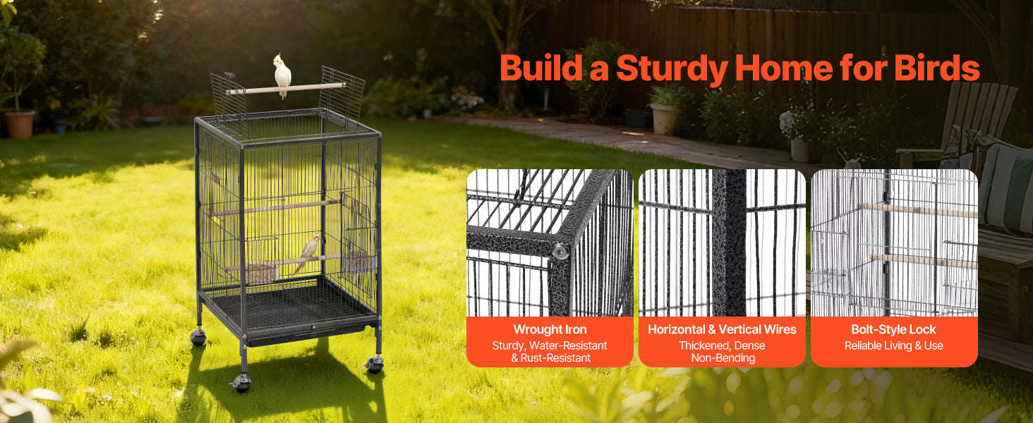 Bird Flight Cage with Perches, Slide-Out Tray, Feeders and Wheels-24.5 x 17inch / spain