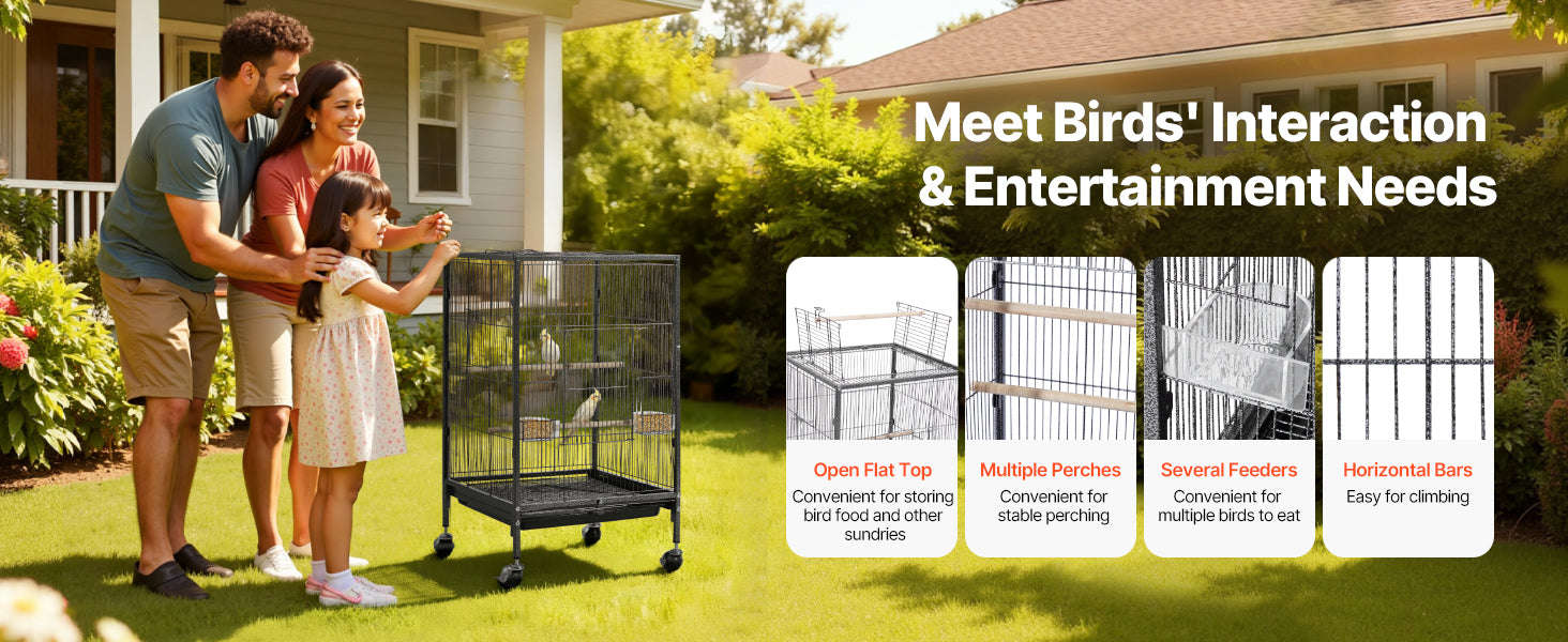 Bird Flight Cage with Perches, Slide-Out Tray, Feeders and Wheels-24.5 x 17inch / spain