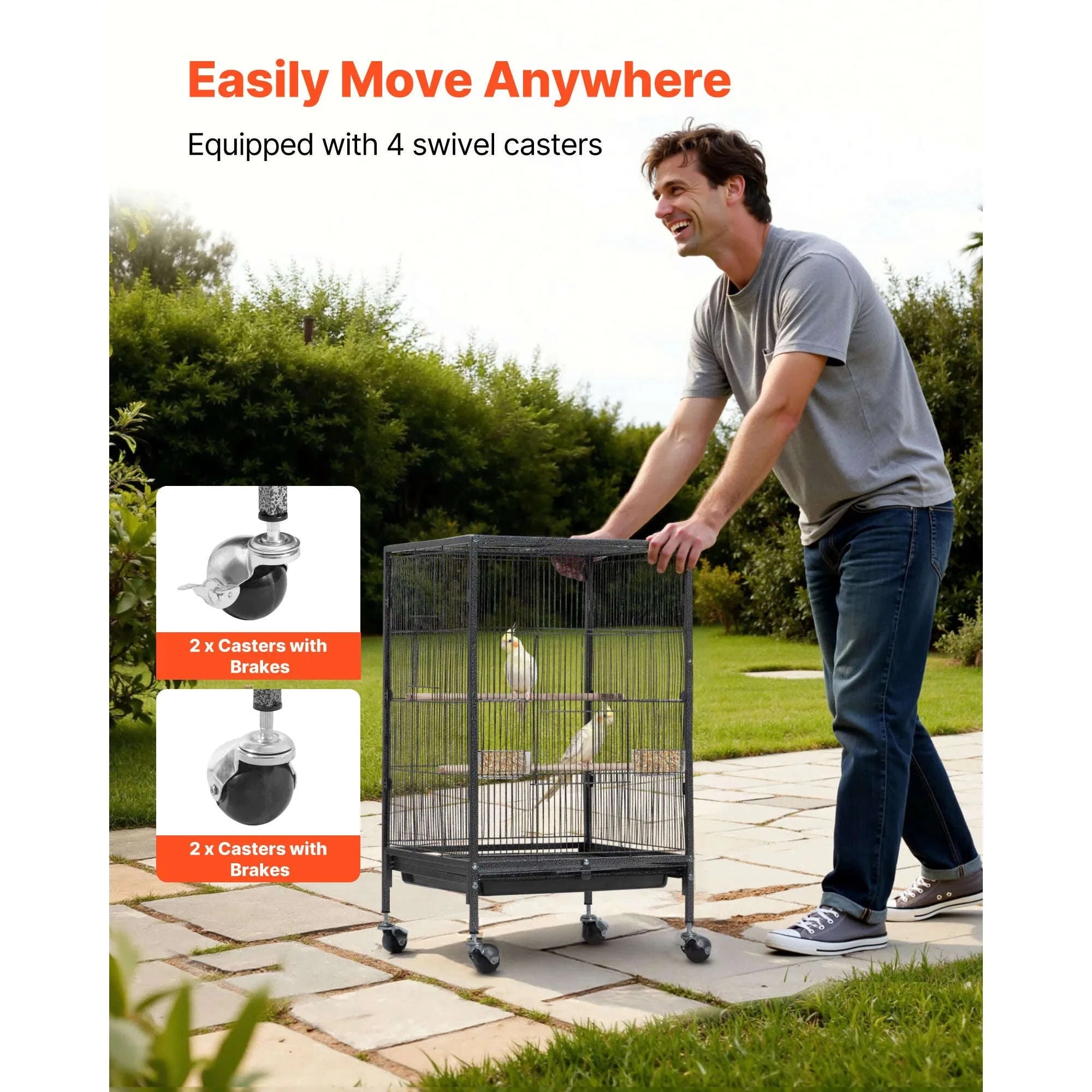 Bird Flight Cage with Perches, Slide-Out Tray, Feeders and Wheels-24.5 x 17inch / spain