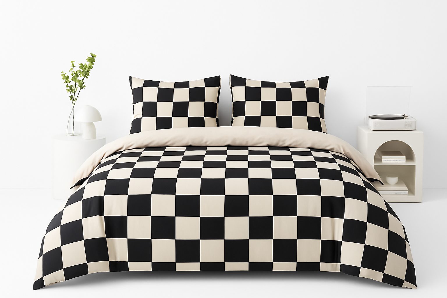 Black and Beige Checkered Duvet Cover 3-Piece Set