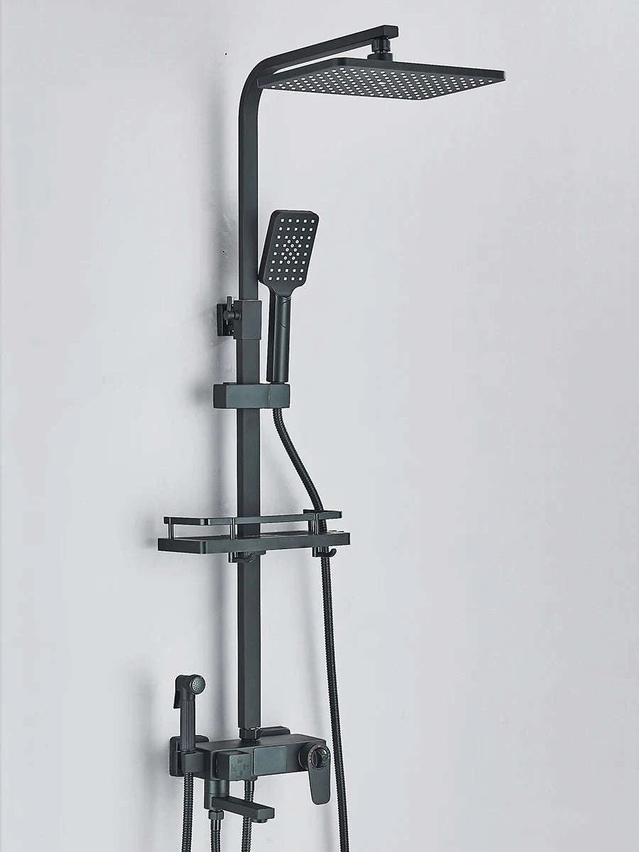 Black Digital Display Thermostatic Shower Faucet Set-Matte Black / GERMANY