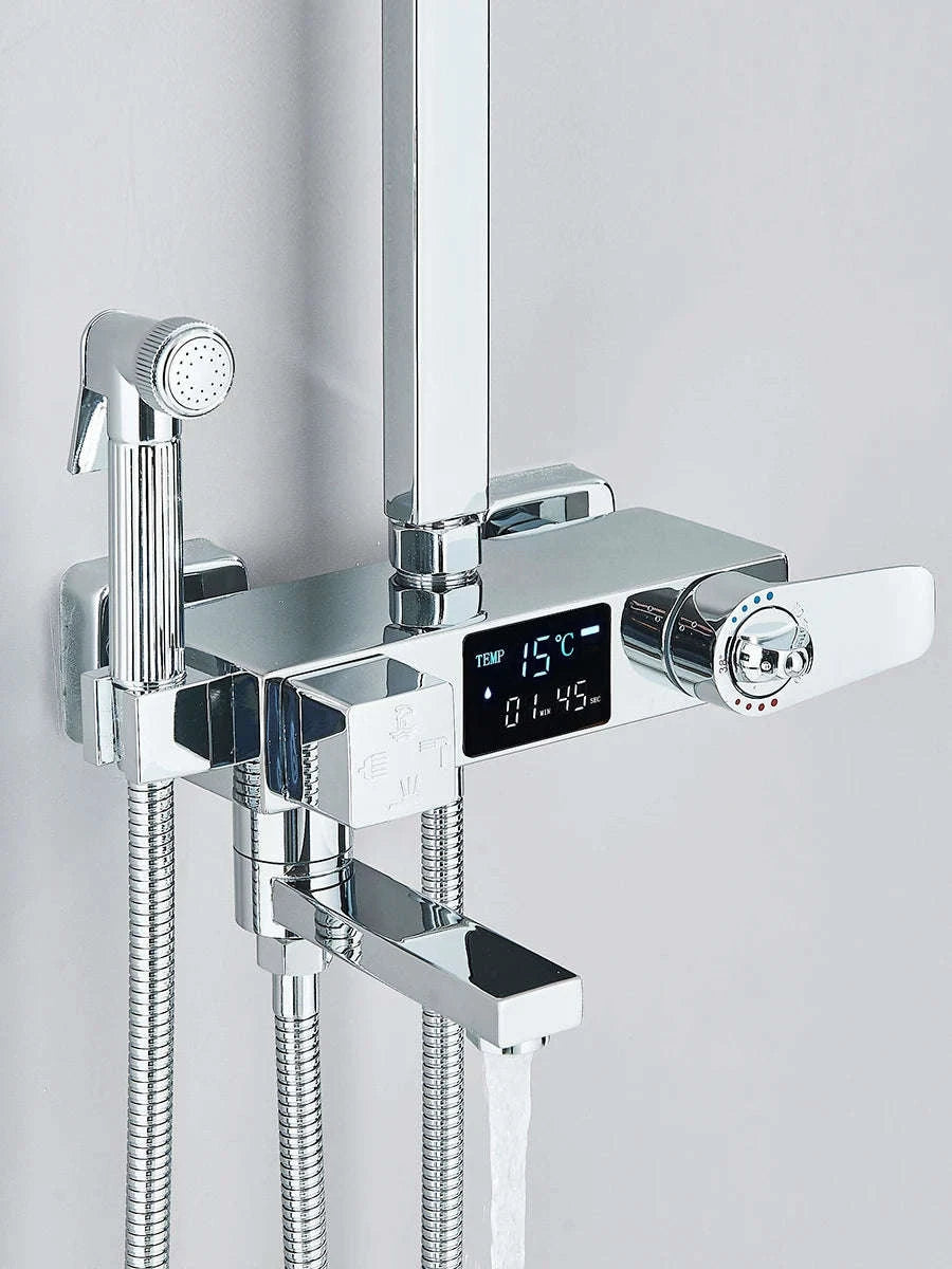 Black Digital Display Thermostatic Shower Faucet Set-Matte Black / GERMANY