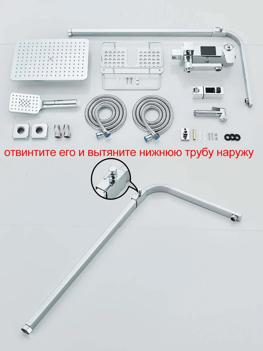 Black Digital Display Thermostatic Shower Faucet Set-Matte Black / GERMANY