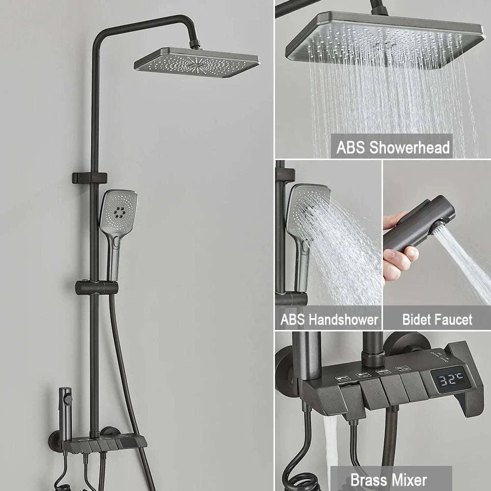 Black Digital Shower Set with Rainfall Head and Hand Shower-White / Poland
