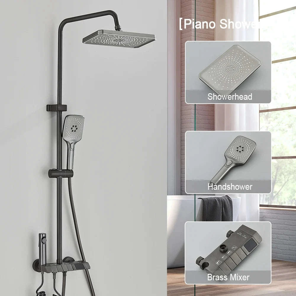 Black Digital Shower Set with Rainfall Head and Hand Shower-White / Poland