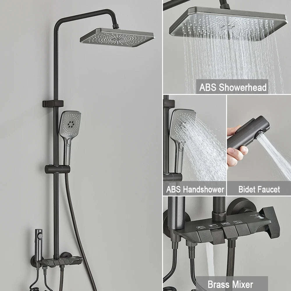 Black Digital Shower Set with Rainfall Head and Hand Shower-White / Poland