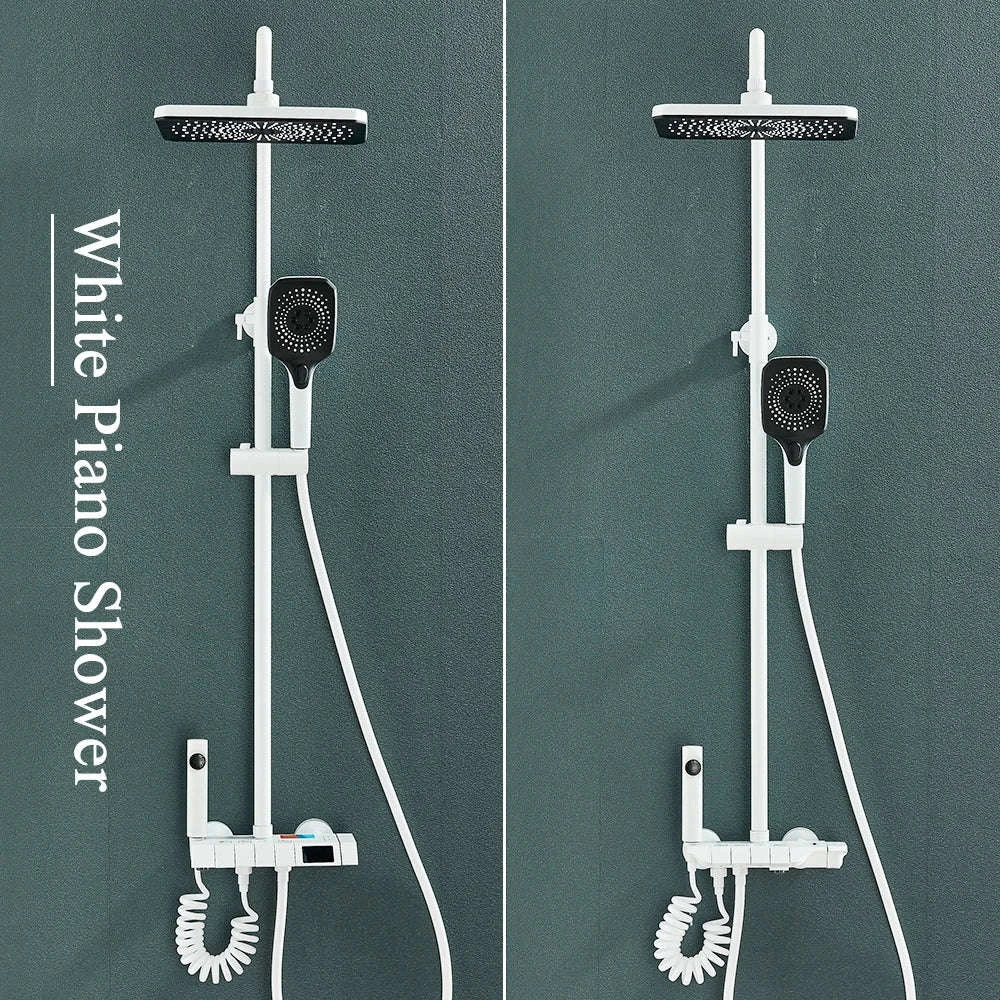 Black Digital Shower Set with Rainfall Head and Hand Shower-White / Poland