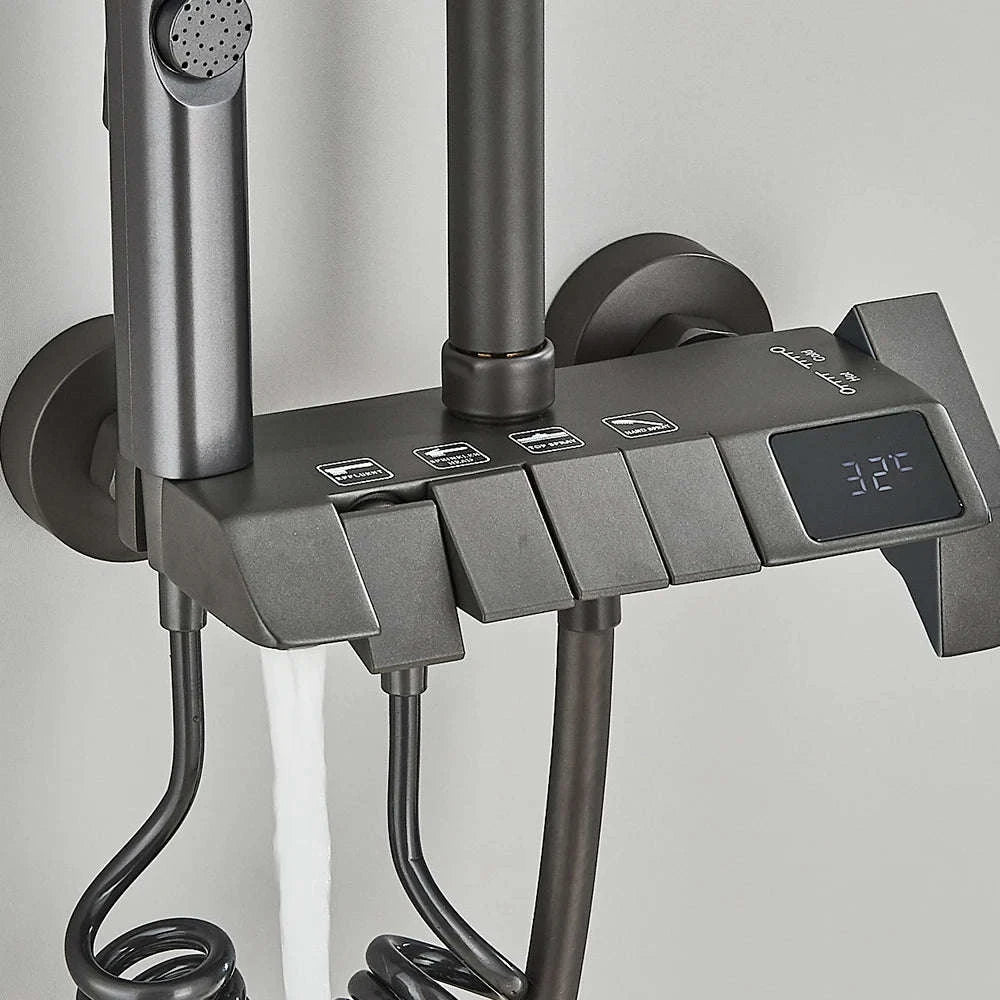 Black Digital Shower Set with Rainfall Head and Hand Shower-White / Poland