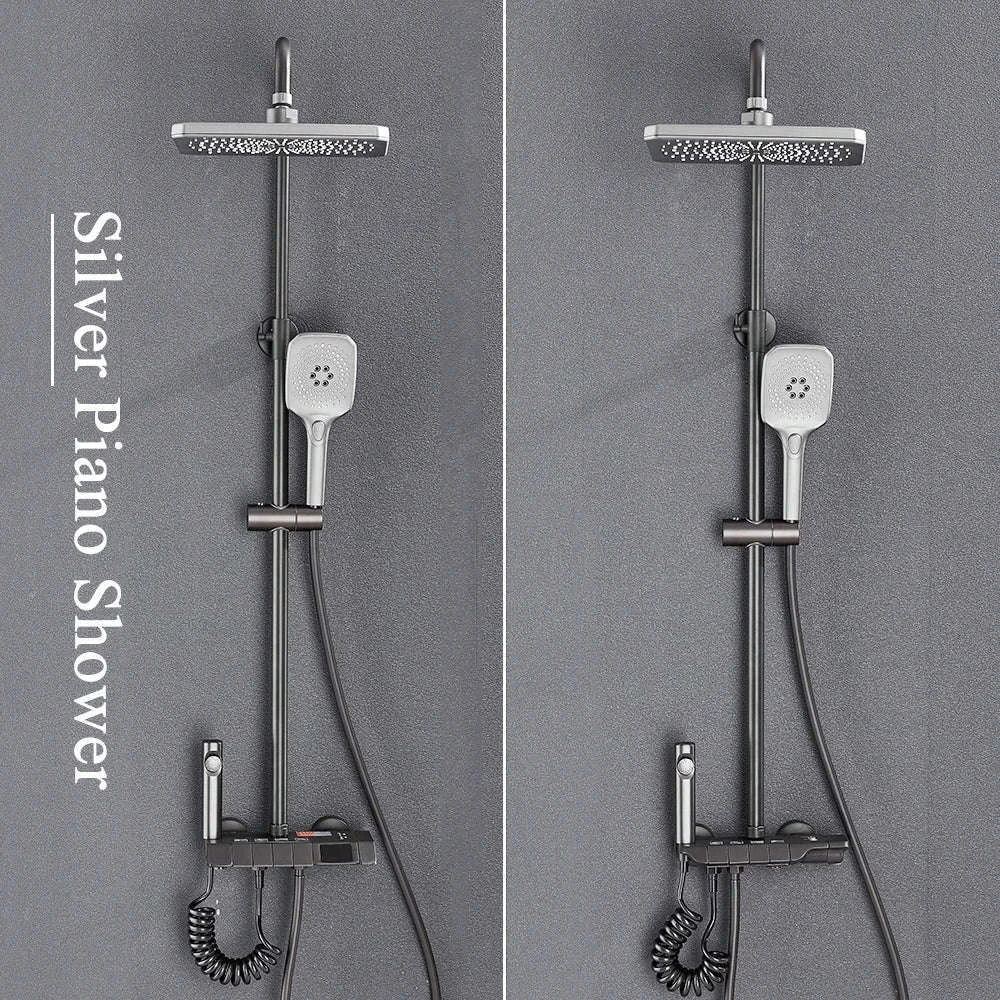 Black Digital Shower Set with Rainfall Head and Hand Shower-White / Poland