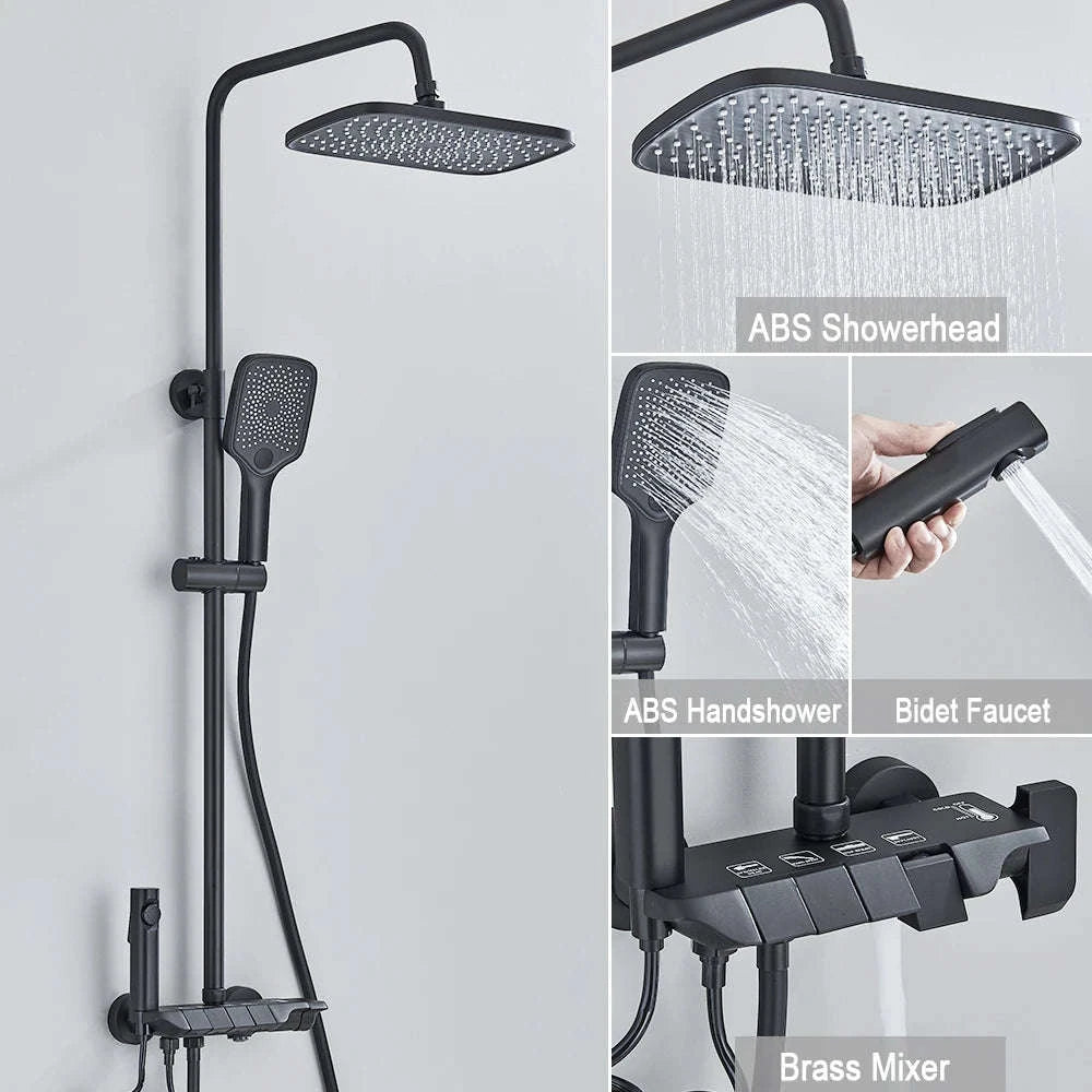 Black Digital Shower Set with Rainfall Head and Hand Shower-White / Poland