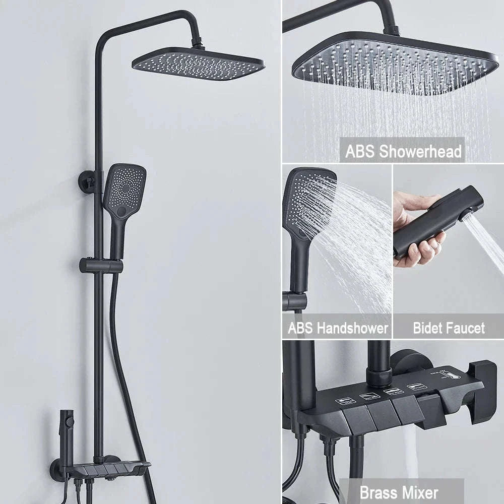 Black Digital Shower Set with Rainfall Head and Hand Shower-White / Poland