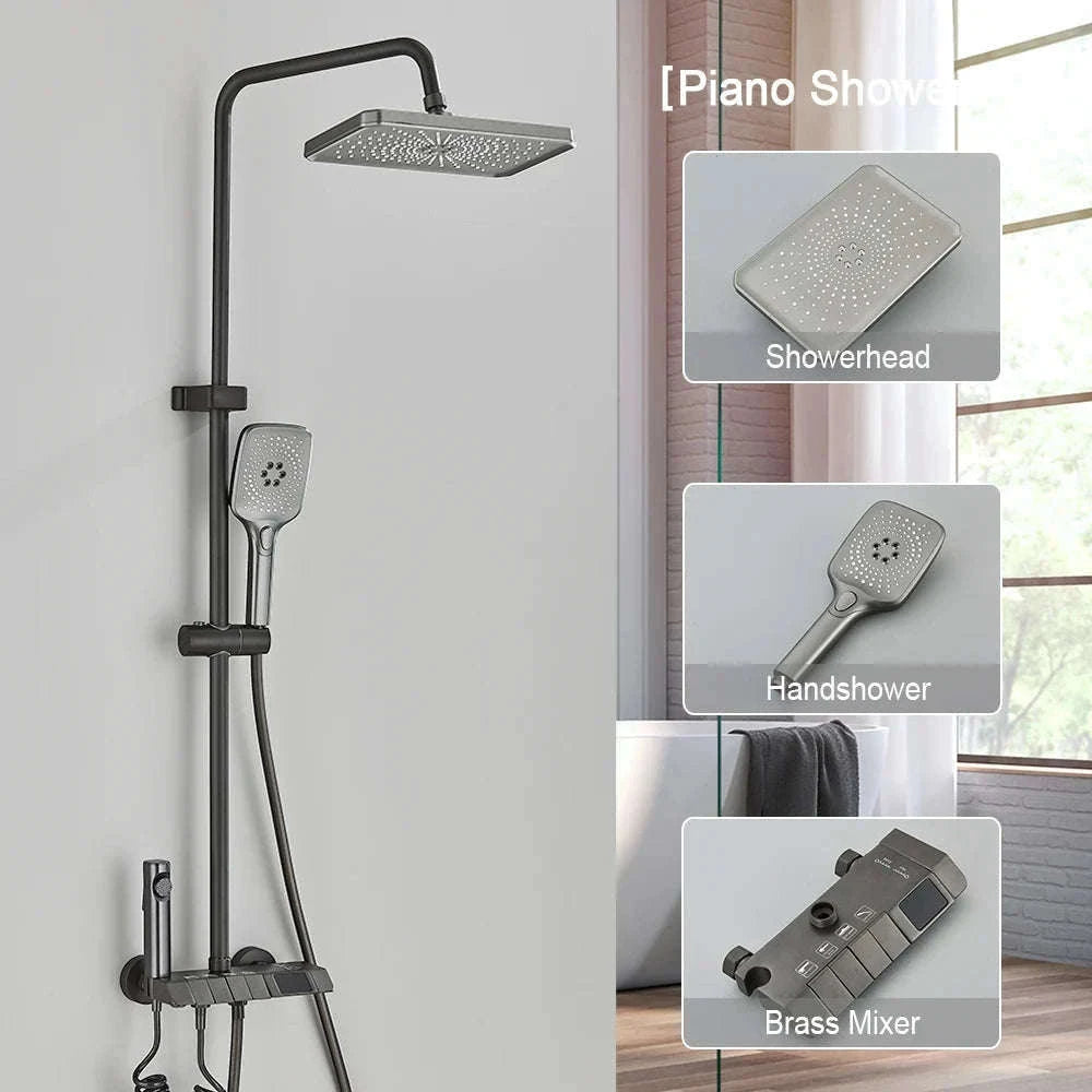 Black Digital Shower Set with Rainfall Head and Hand Shower-White / Poland