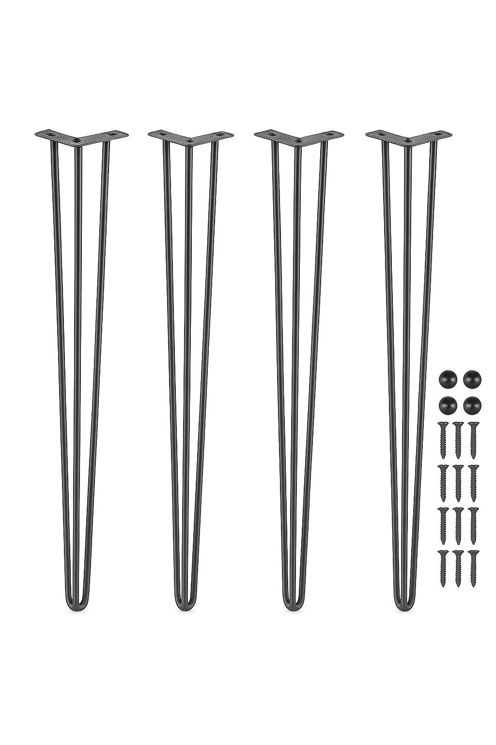 Juego de 4 bases de Mesa con Pasador Negro, 36 pulgadas, Acero al carbono, 3 varillas