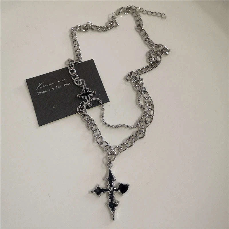 Black Heart Cross Punk Rock Necklace-2