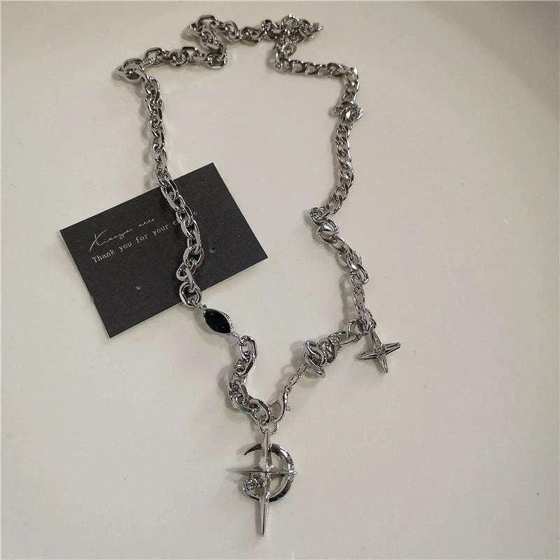 Black Heart Cross Punk Rock Necklace-2