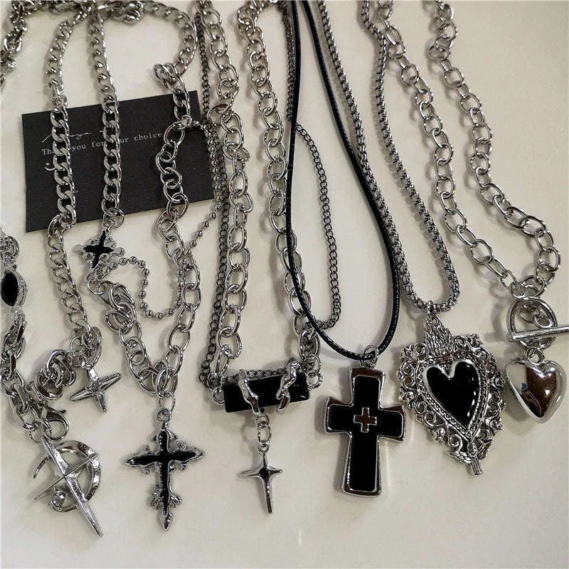 Black Heart Cross Punk Rock Necklace-2
