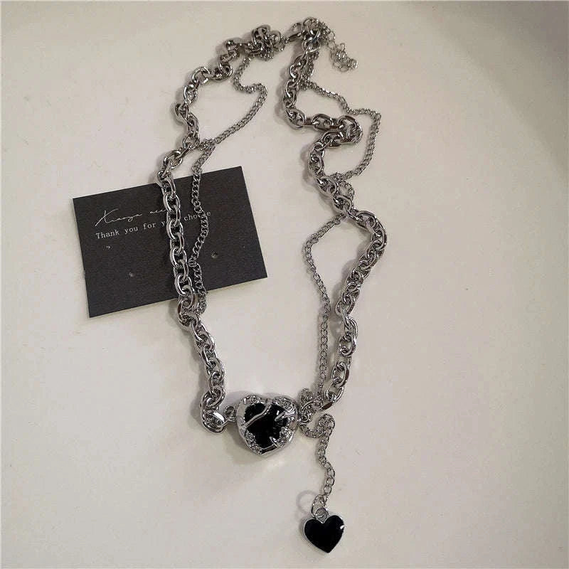 Black Heart Cross Punk Rock Necklace-2