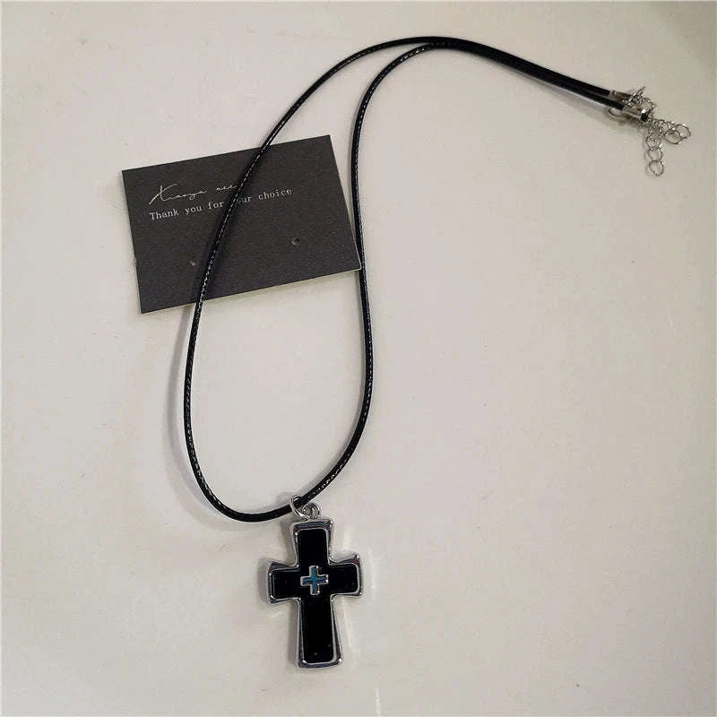 Black Heart Cross Punk Rock Necklace-2