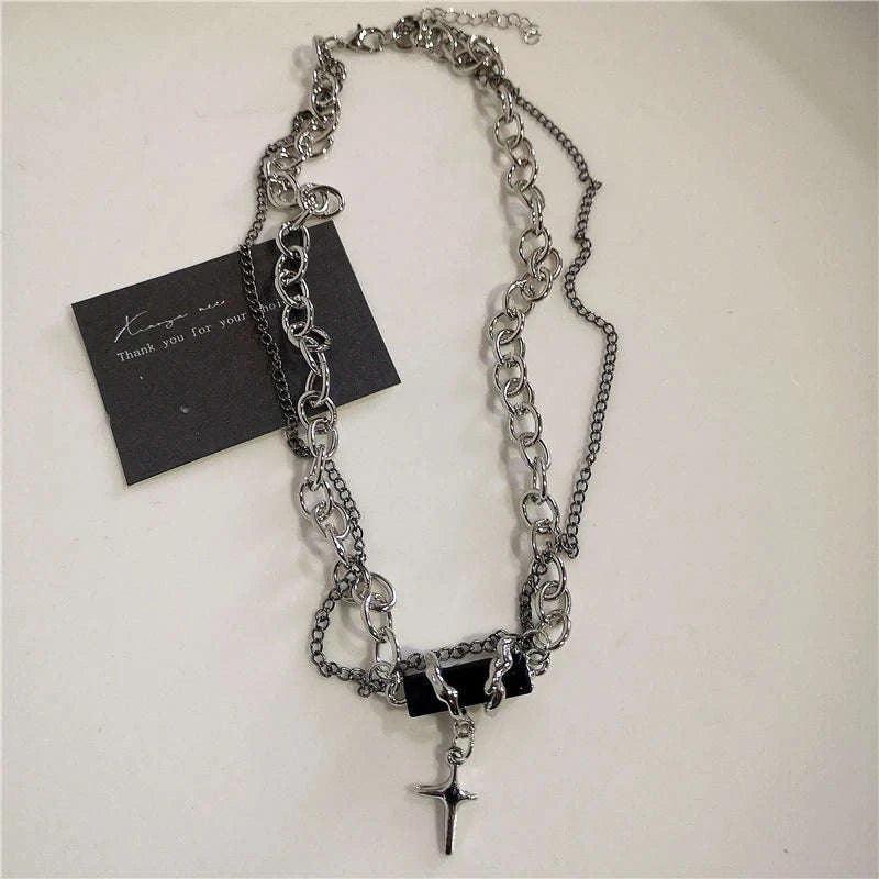 Black Heart Cross Punk Rock Necklace-2