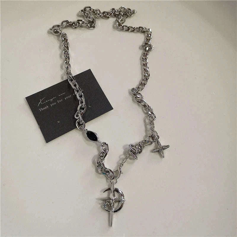 Black Heart Cross Punk Rock Necklace for Bold Style-2