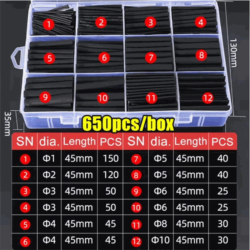 Black Heat Shrink Tube Kit-US-Plug 110V / Mixed-size / CHINA